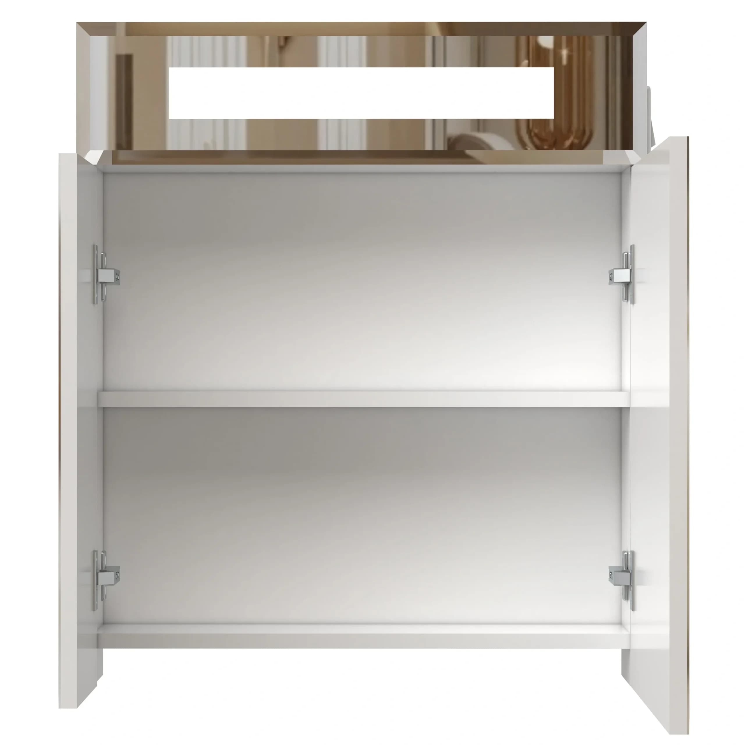 Mirror cabinet “Smile” with lighting, sandblasted window, bevelled, 2 doors (white)