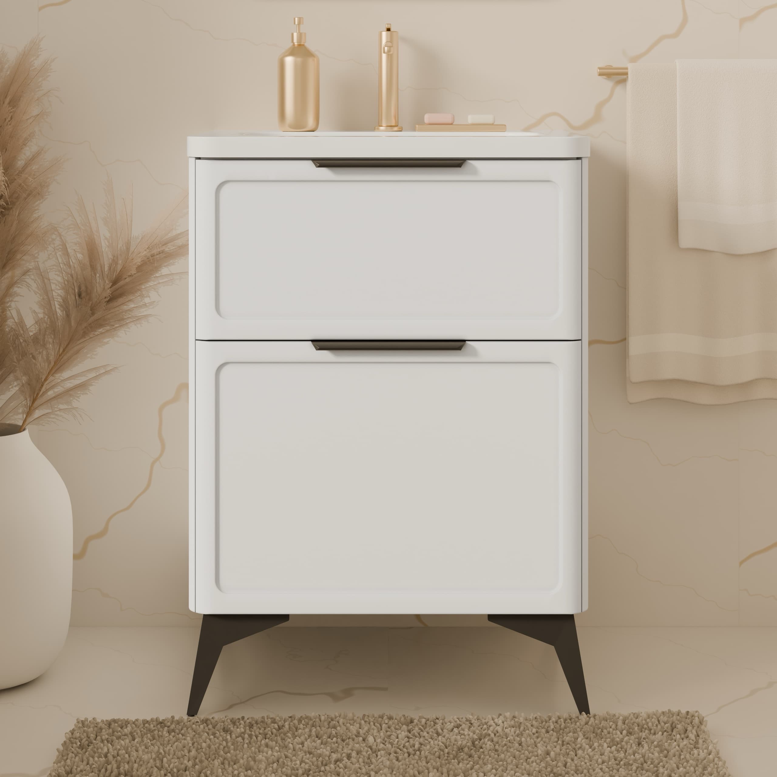 Universal vanity unit “Royal” with Veritas washbasin (white, legs and wall brackets included)