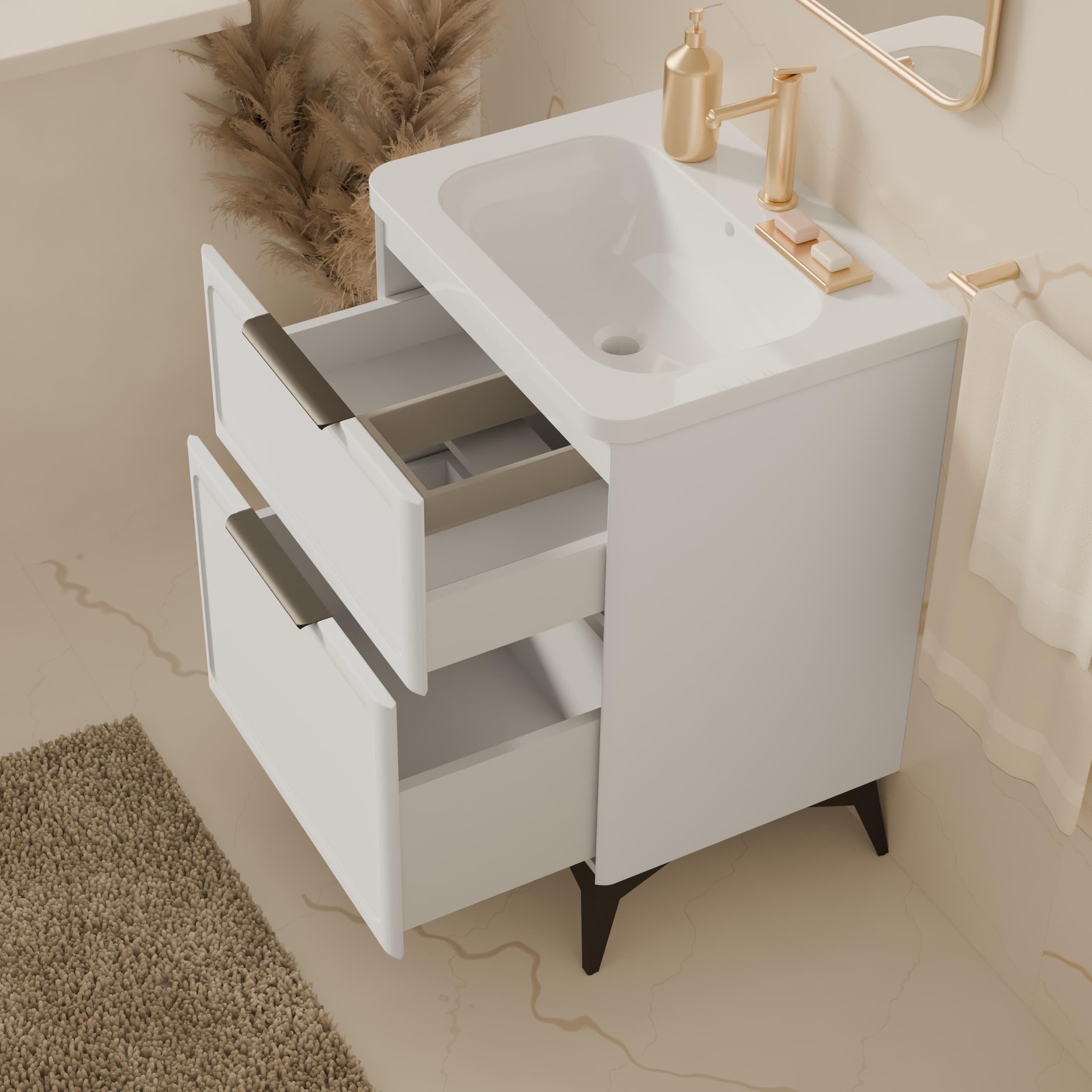 Universal vanity unit “Royal” with Veritas washbasin (white, legs and wall brackets included)