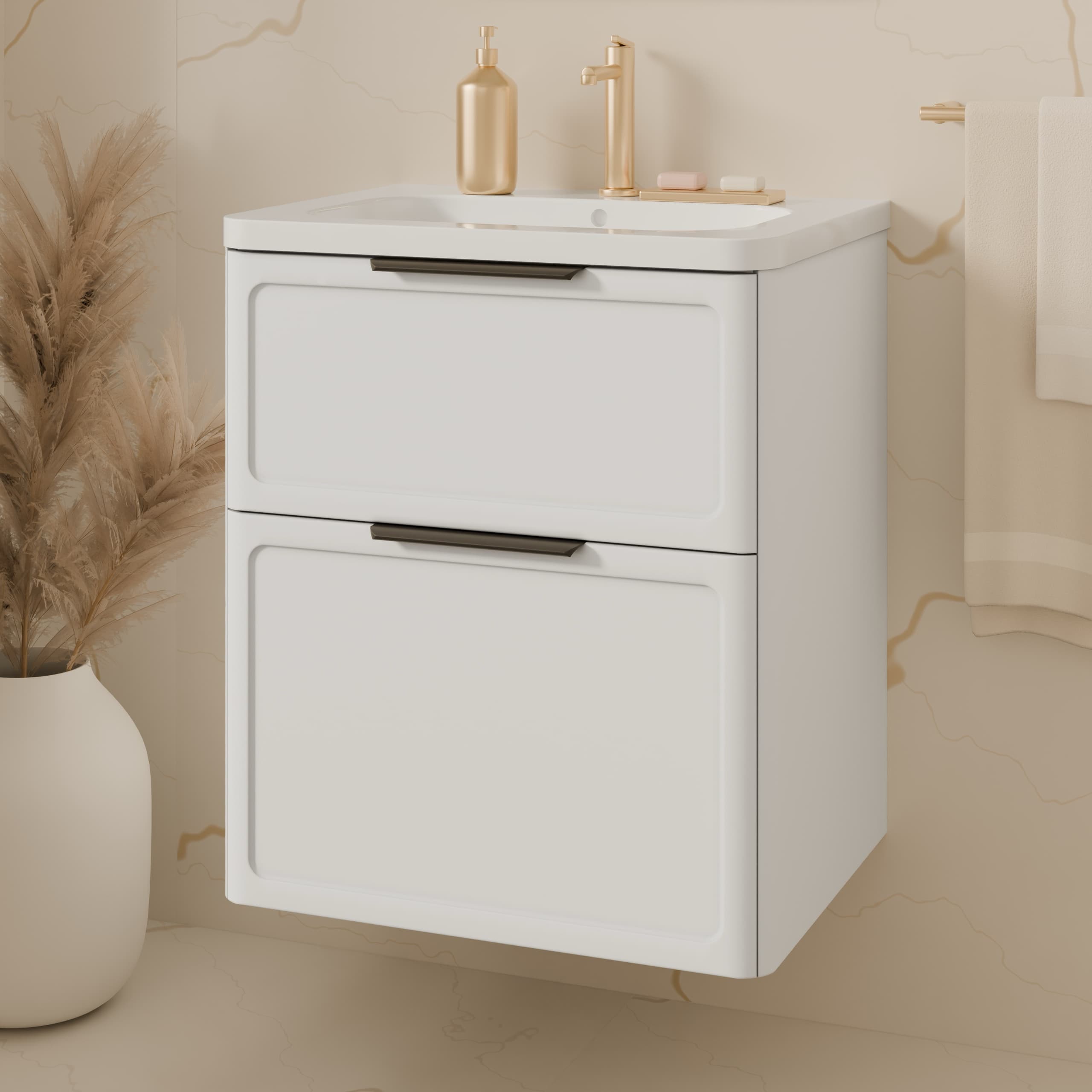 Universal vanity unit “Royal” with Veritas washbasin (white, legs and wall brackets included)