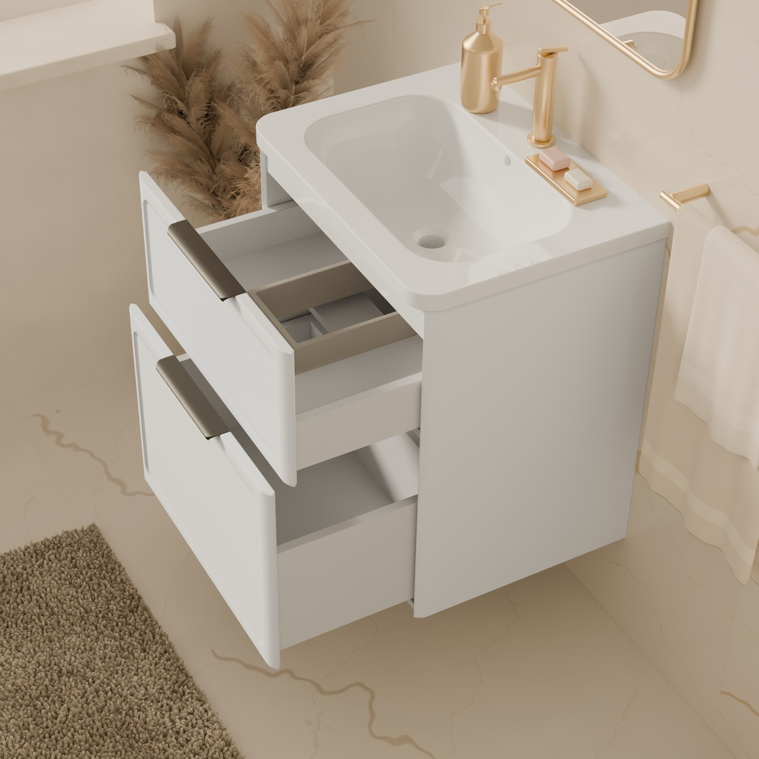 Universal vanity unit “Royal” with Veritas washbasin (white, legs and wall brackets included)