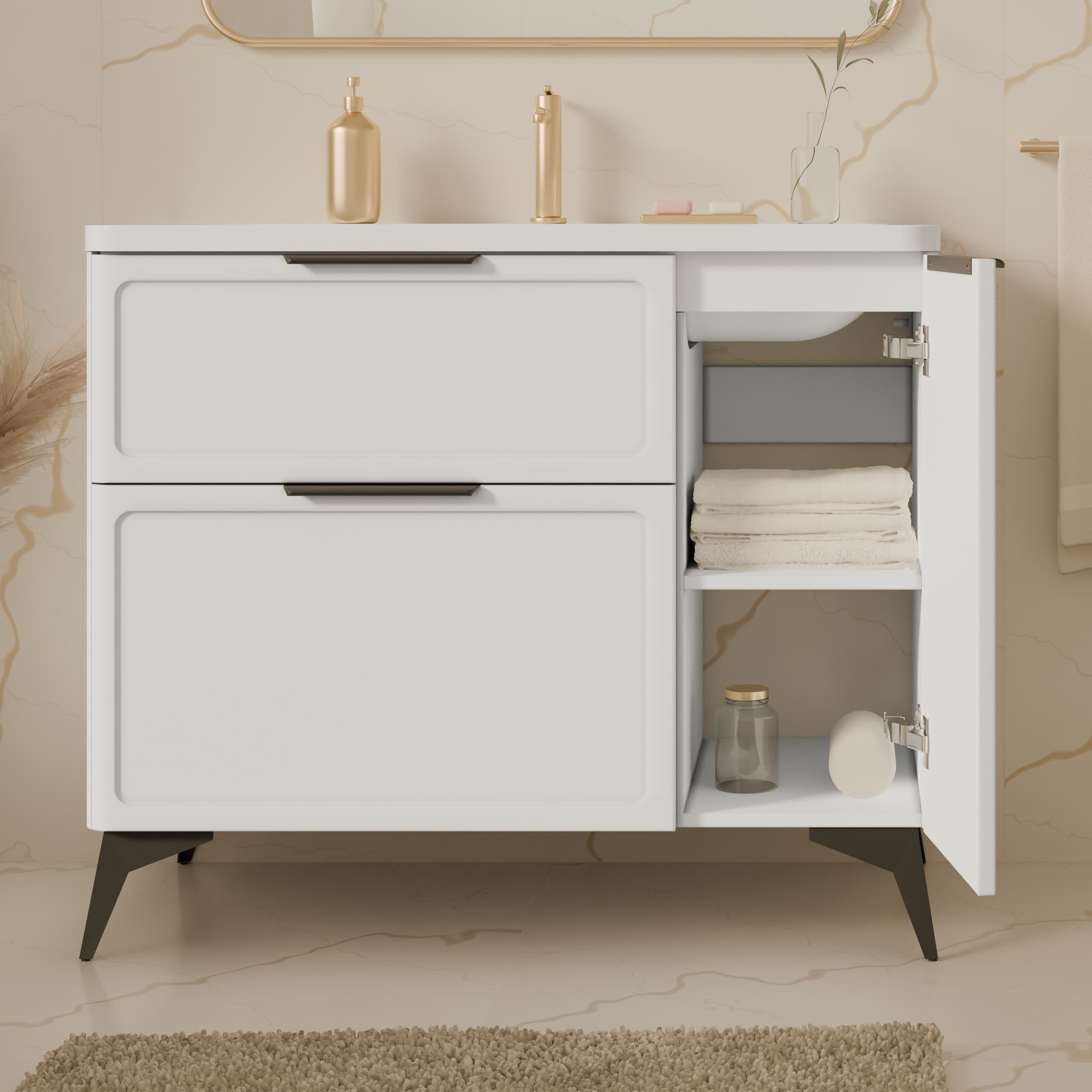 Universal vanity unit “Royal” with Veritas washbasin (white, legs and wall brackets included)