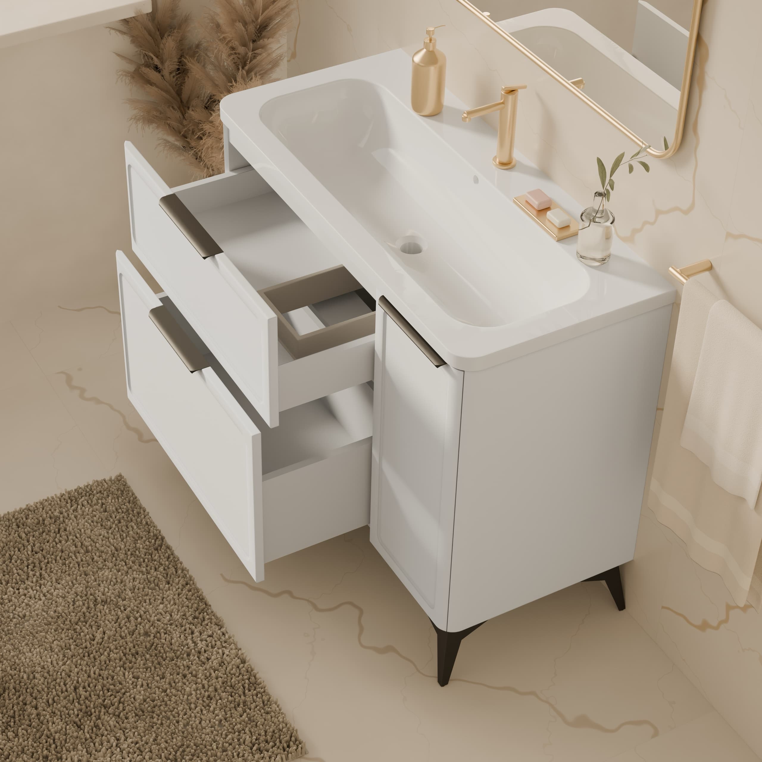 Universal vanity unit “Royal” with Veritas washbasin (white, legs and wall brackets included)