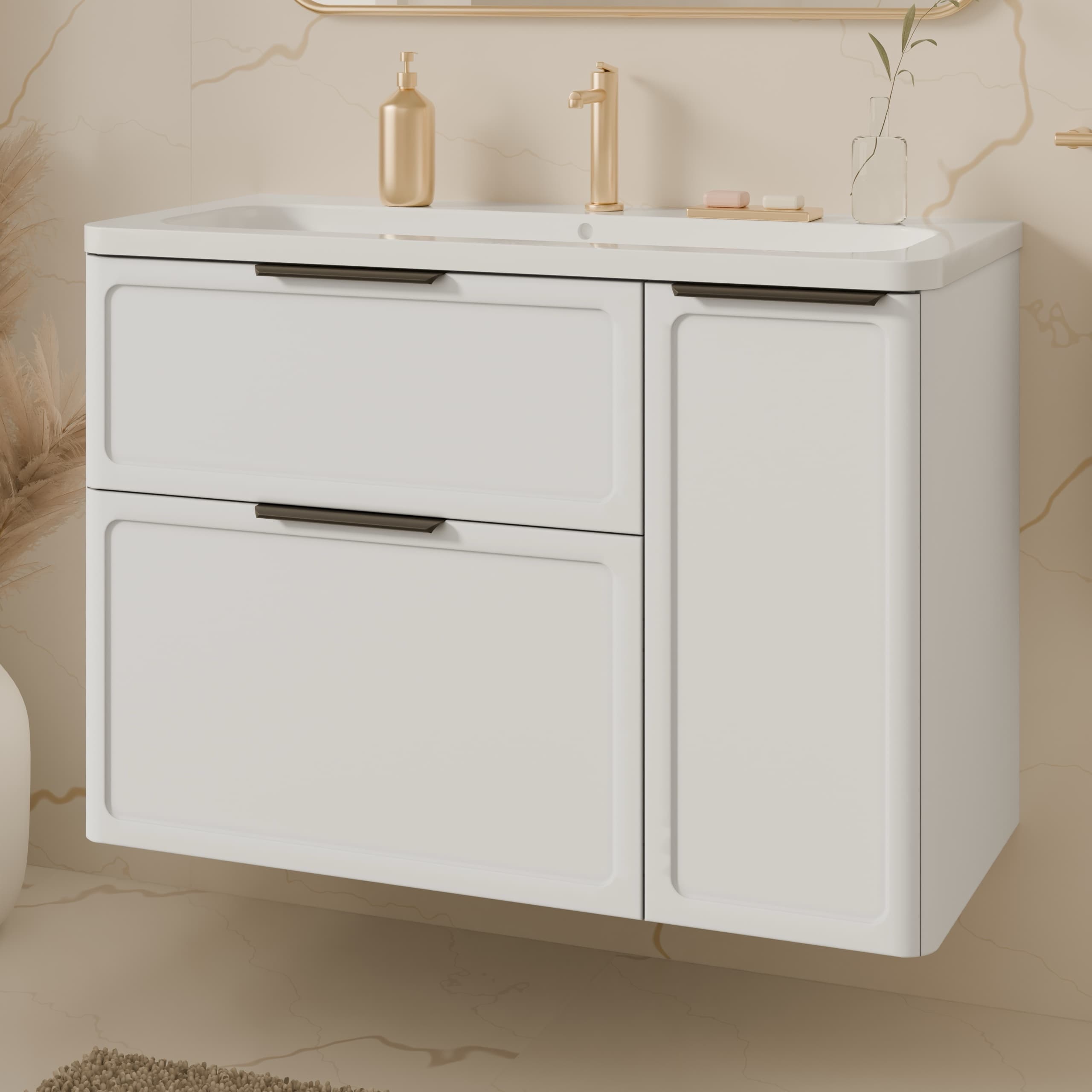 Universal vanity unit “Royal” with Veritas washbasin (white, legs and wall brackets included)