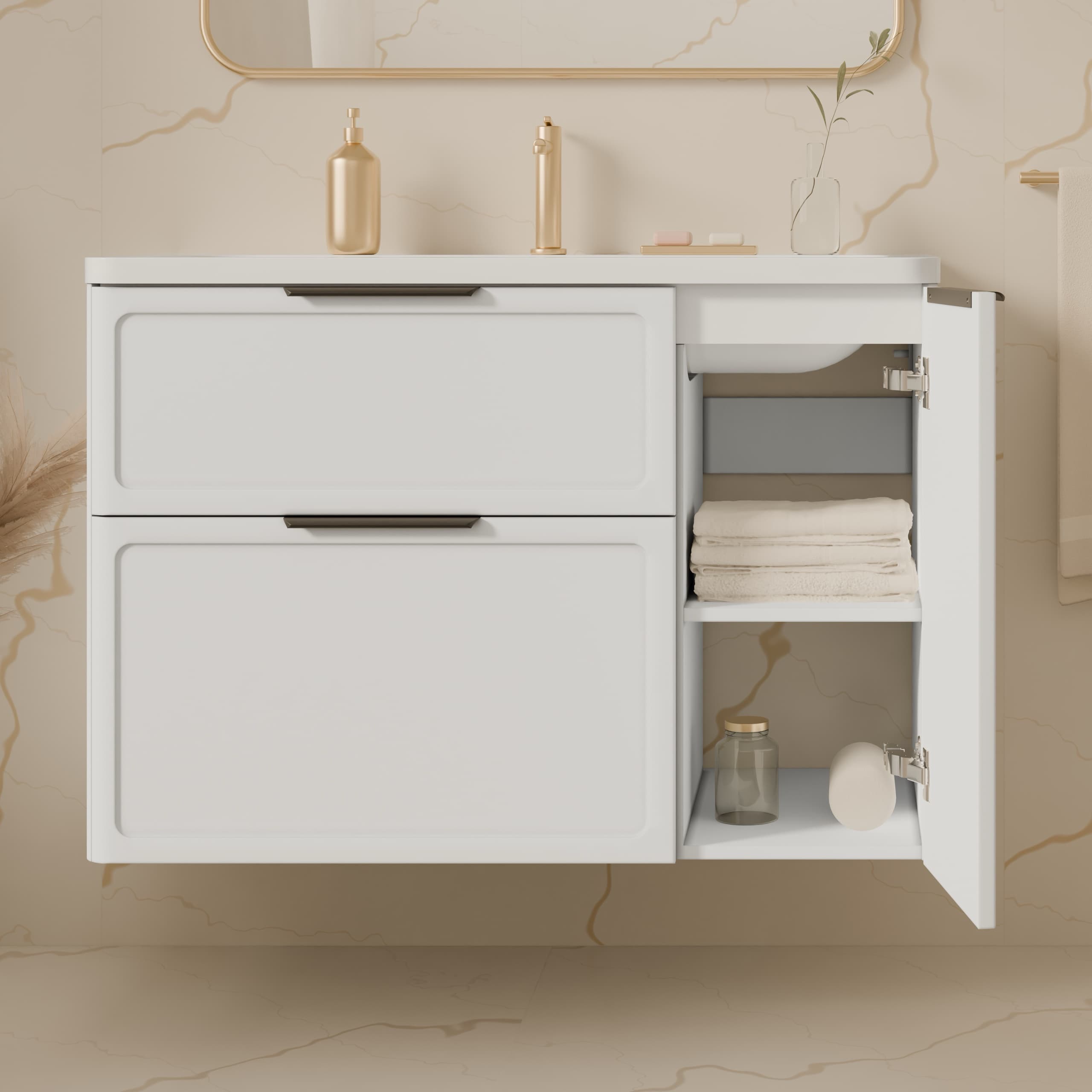 Universal vanity unit “Royal” with Veritas washbasin (white, legs and wall brackets included)