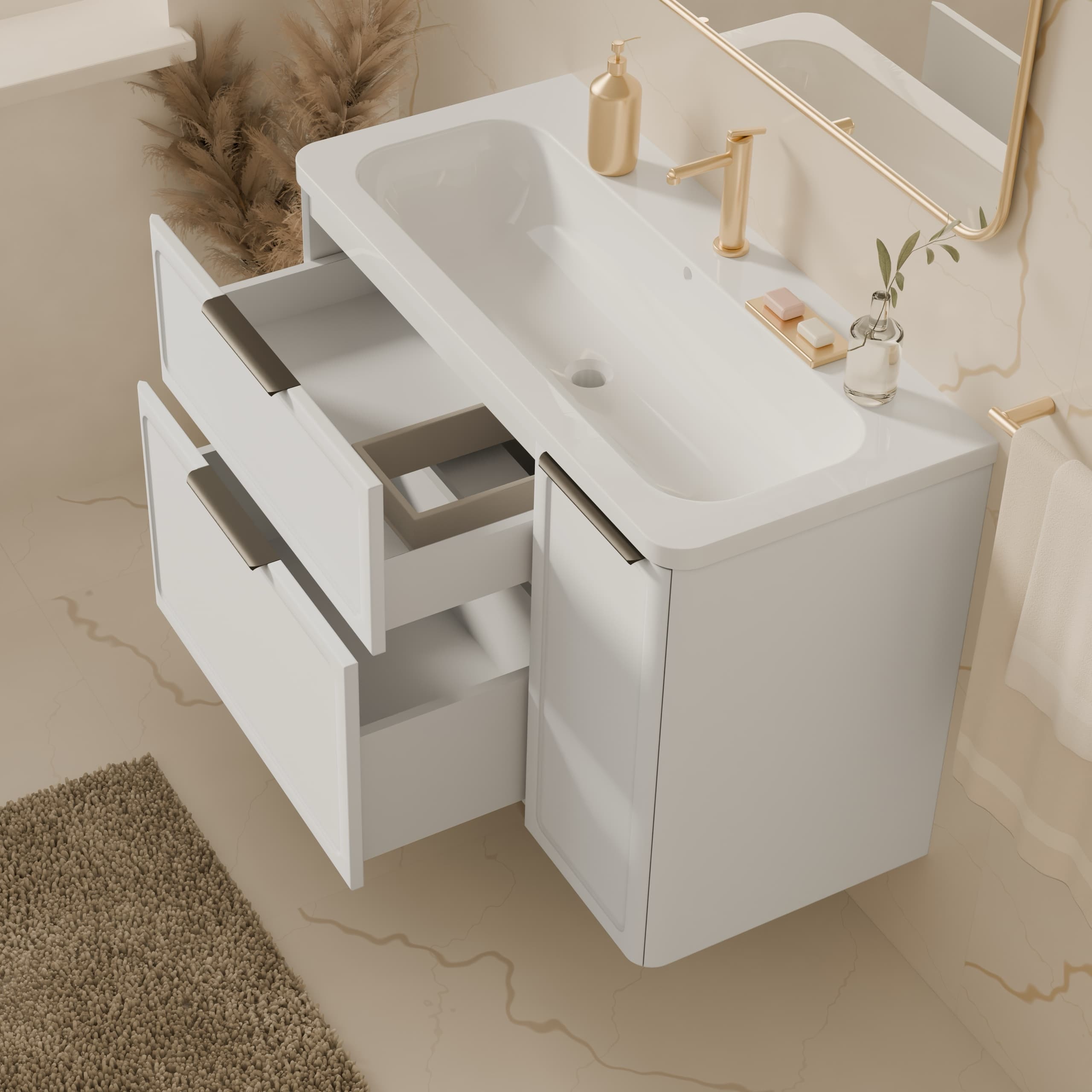 Universal vanity unit “Royal” with Veritas washbasin (white, legs and wall brackets included)
