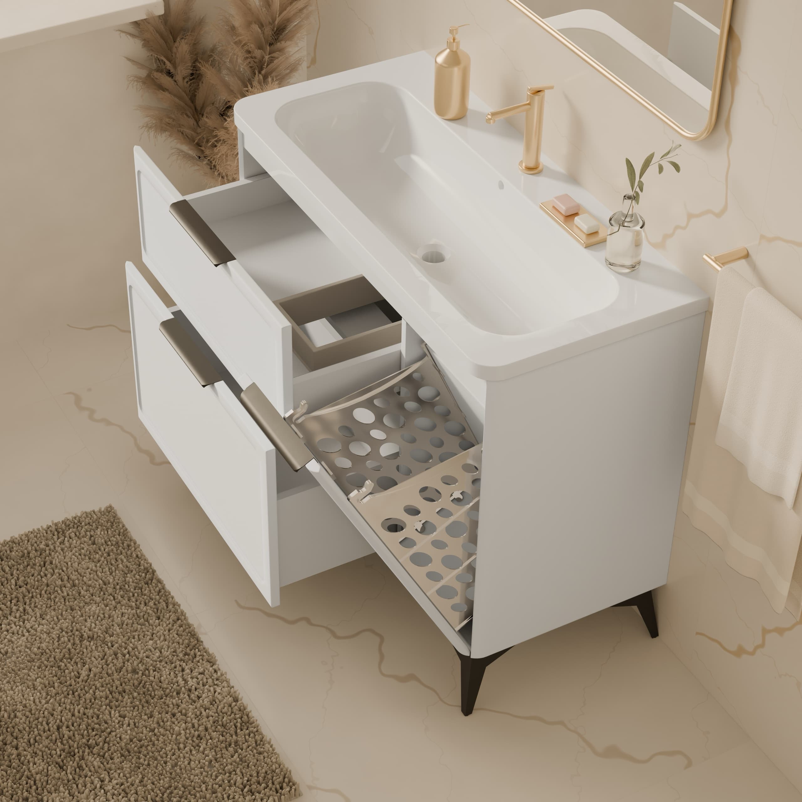Mueble universal “Royal” con lavabo Veritas (blanco, patas y colgadores incluidos)