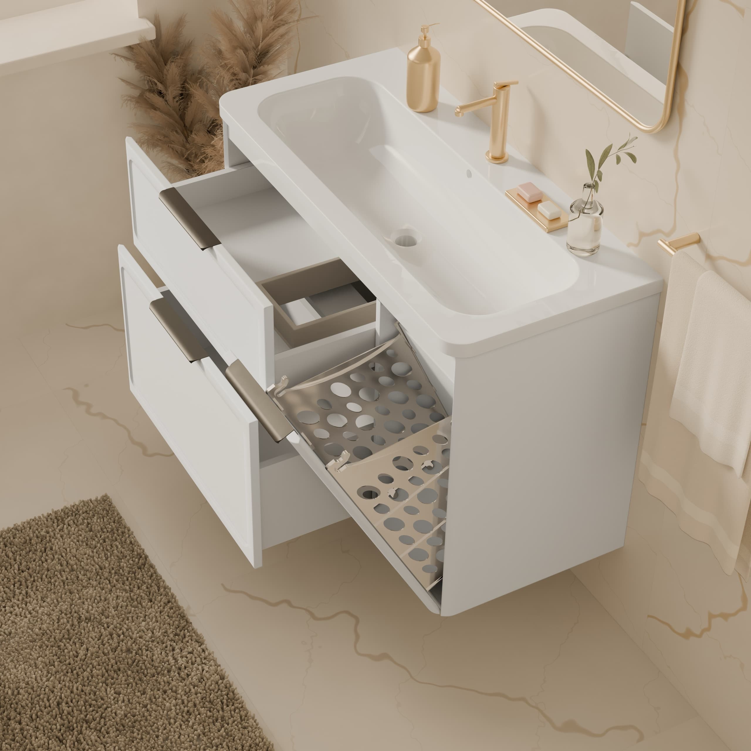 Mueble universal “Royal” con lavabo Veritas (blanco, patas y colgadores incluidos)