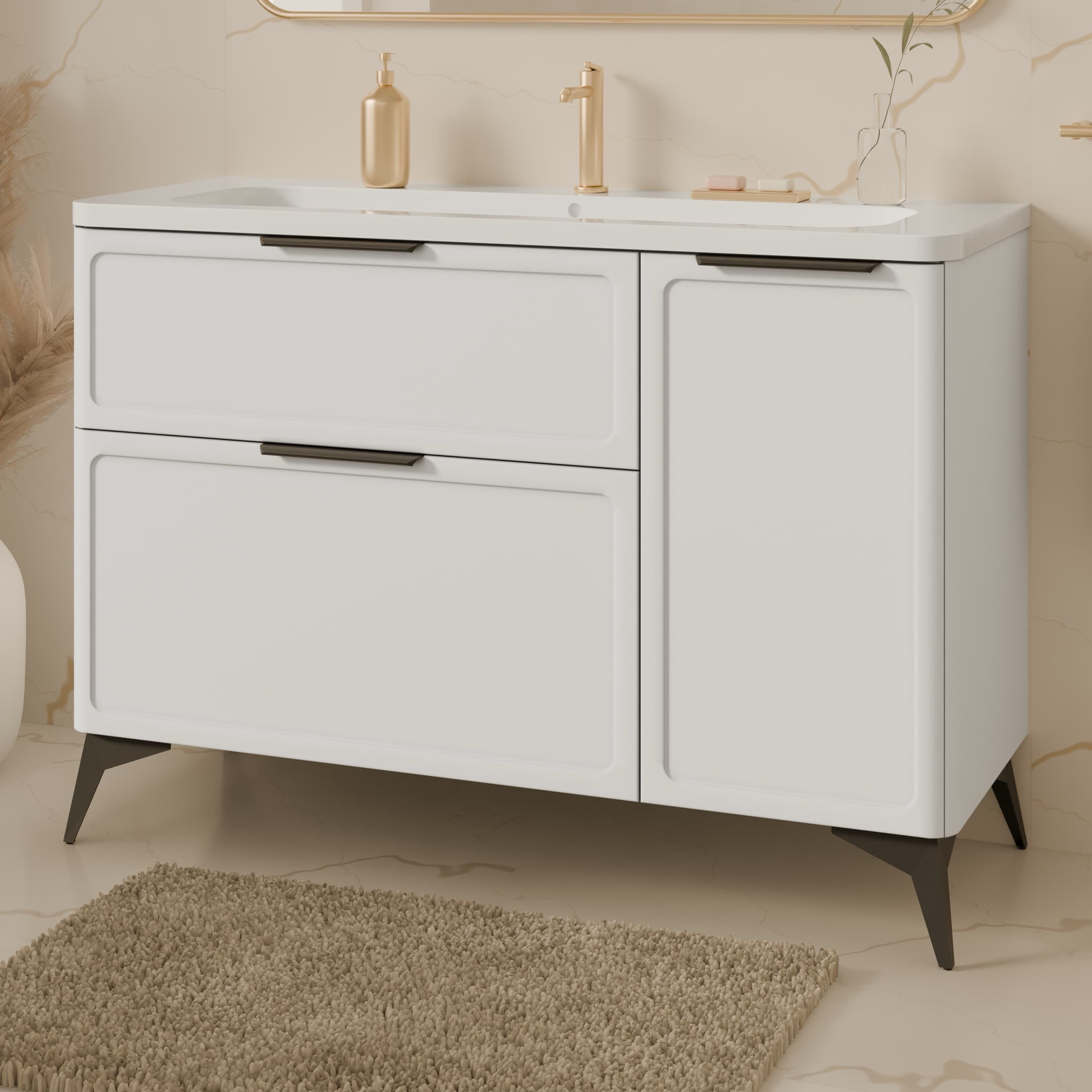 Universal vanity unit “Royal” with Veritas washbasin (white, legs and wall brackets included)