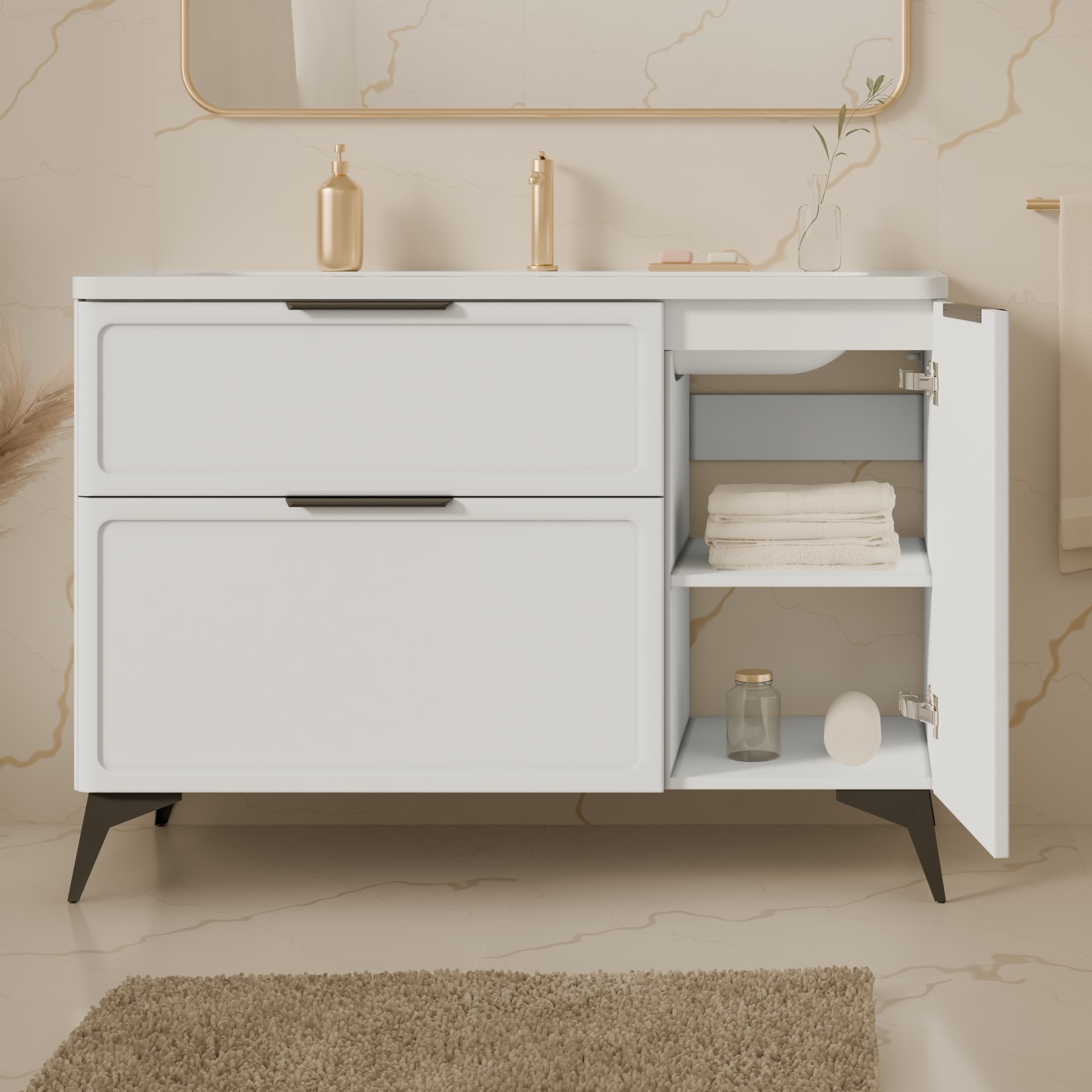 Universal vanity unit “Royal” with Veritas washbasin (white, legs and wall brackets included)