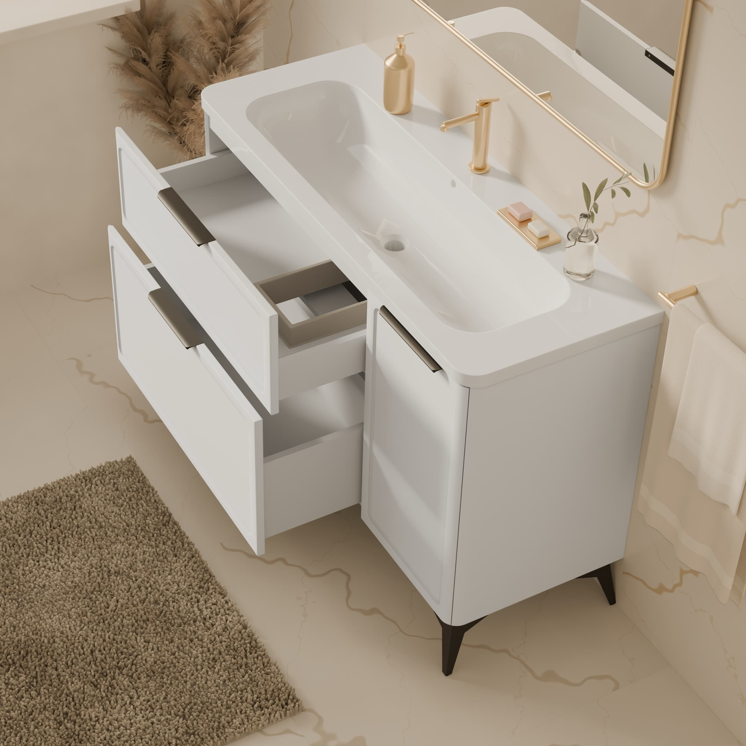 Universal vanity unit “Royal” with Veritas washbasin (white, legs and wall brackets included)