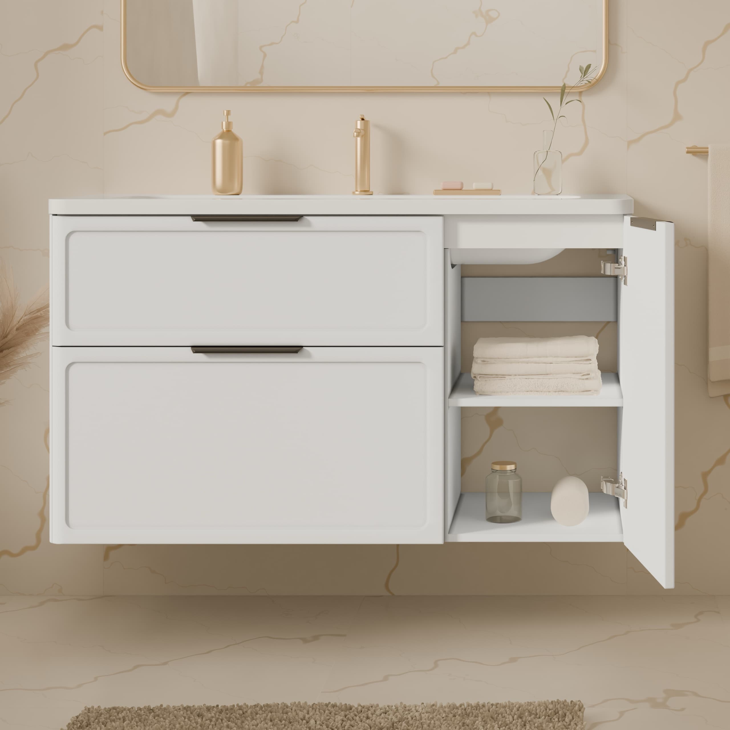 Universal vanity unit “Royal” with Veritas washbasin (white, legs and wall brackets included)