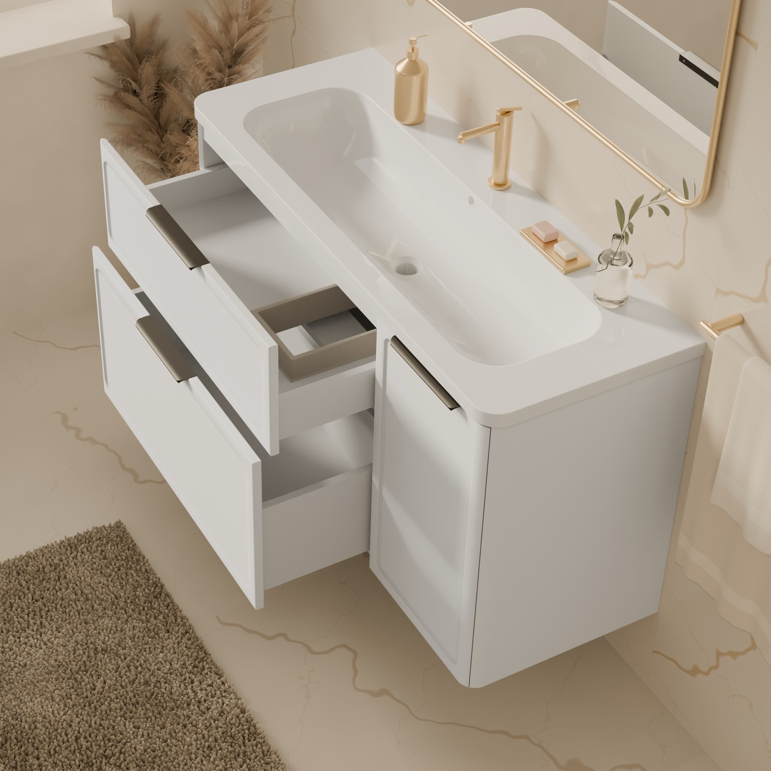 Universal vanity unit “Royal” with Veritas washbasin (white, legs and wall brackets included)