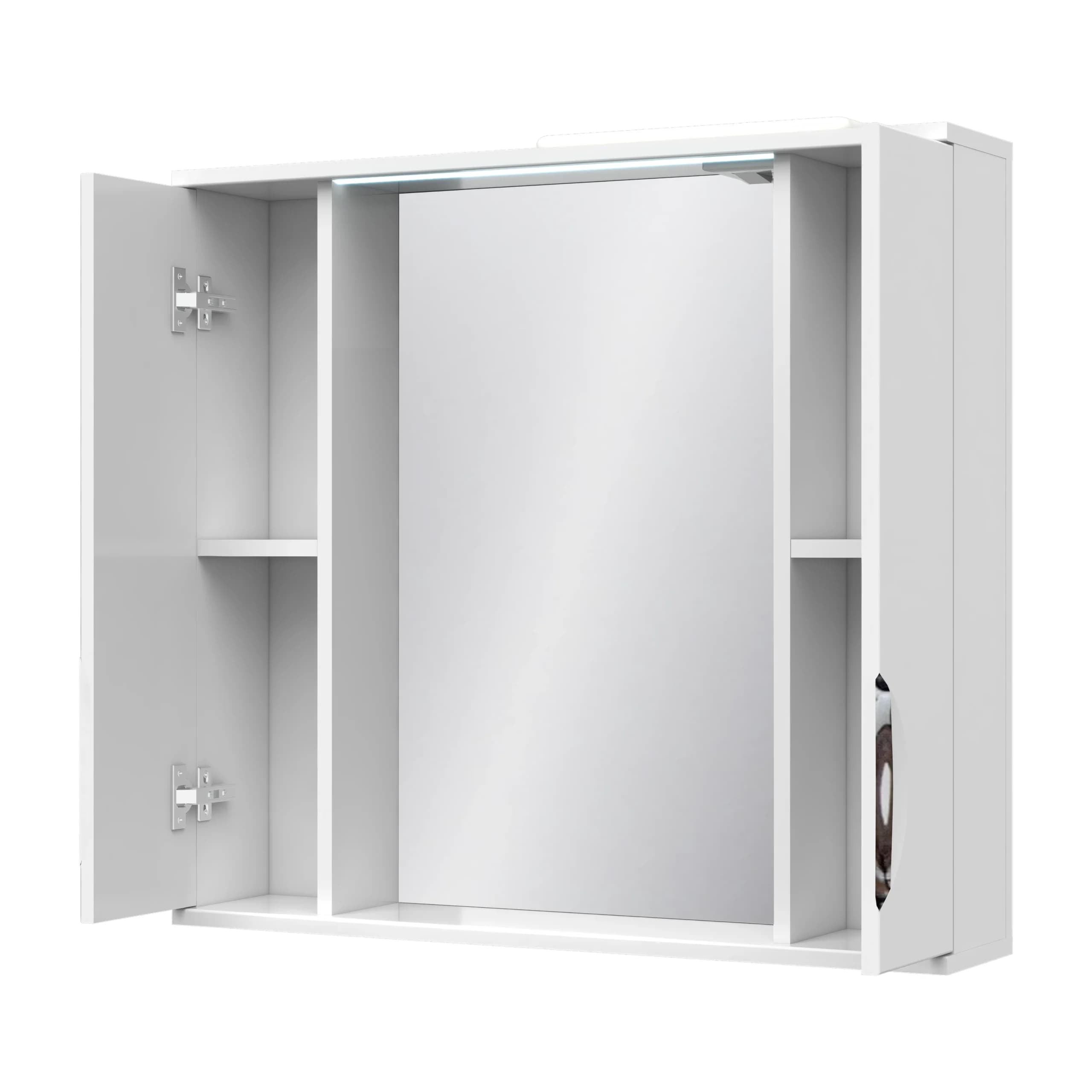 Illuminated mirror “Lora” with 2 cabinets, 80 (recessed handle)
