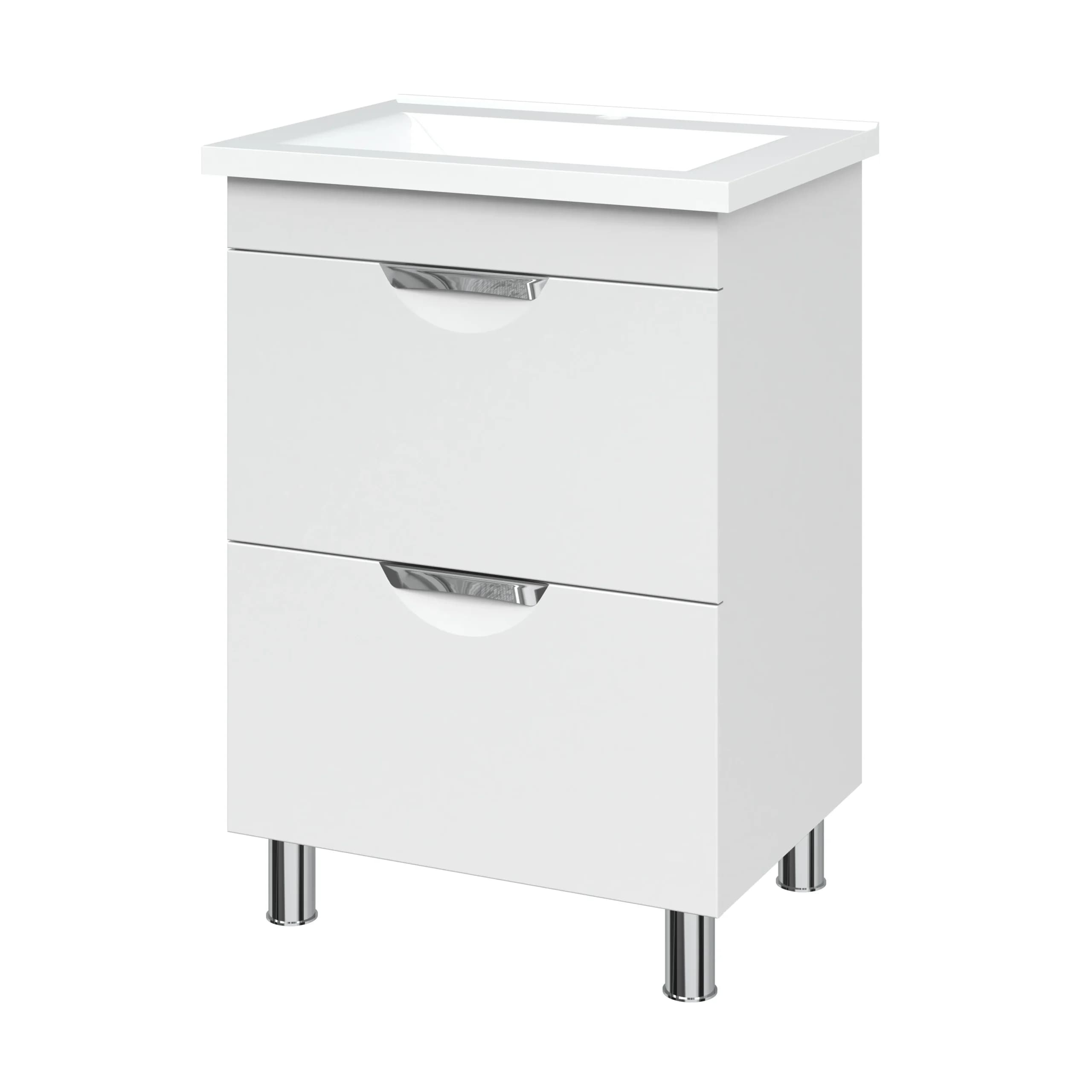 Vanity unit “Lora” with “Como 60” washbasin, 2 drawers, recessed handle, concealed runners