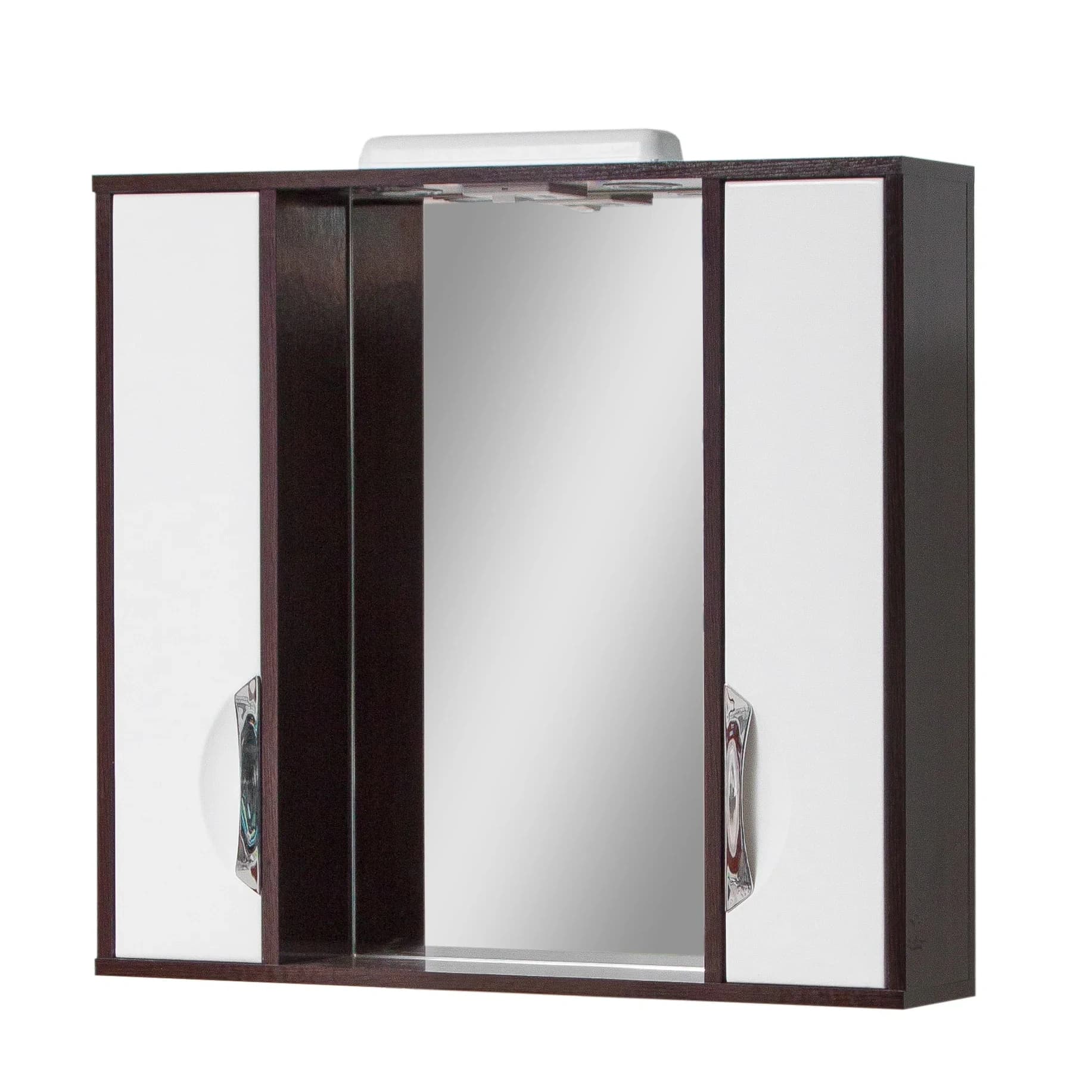 Illuminated mirror “Wenge” with 2 cabinets and socket, 80 (recessed handle)