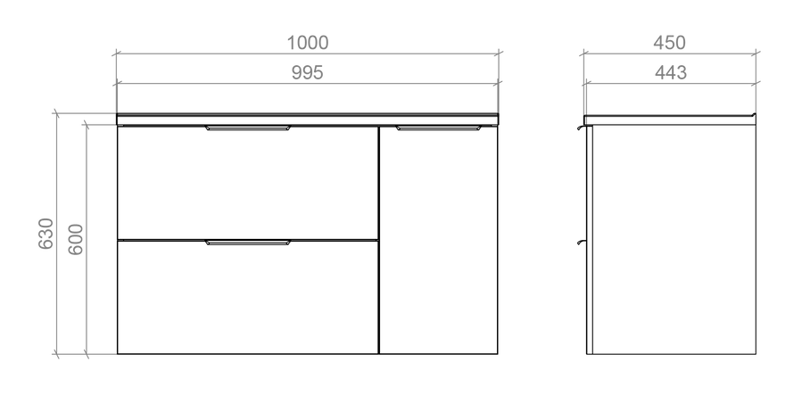 Підвісна тумба "Фест" шириною 100 см, білого кольору, ліва (корзина праворуч) 000008110 фото
